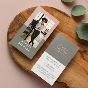 Modern Blush & Grey Chic Luxury Professional Photo Business Card