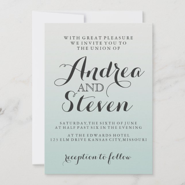 Modern Blush Light Aqua Wedding Invitations (Front)