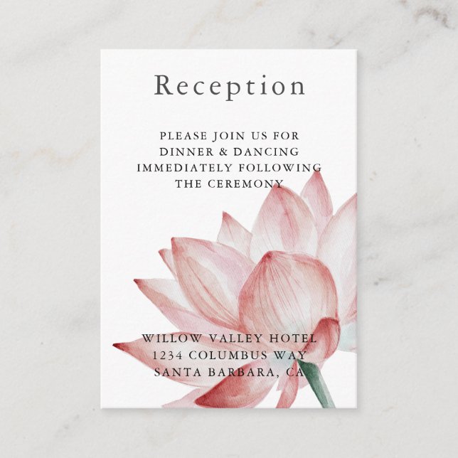 Modern Blush  Lotus Flower Wedding Reception  Enclosure Card (Front)