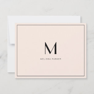 Modern Blush Minimalist monogram flat Thank You Card