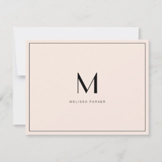 Modern Blush Minimalist monogram flat Thank You Card