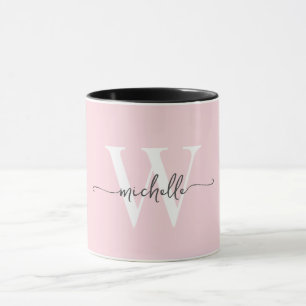 Modern Blush Monogram Name Calligraphy Script  Mug