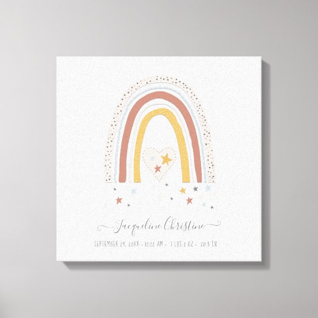 Modern Blush Muted Rainbow Baby Girl Birth Stats Canvas Print (Front)