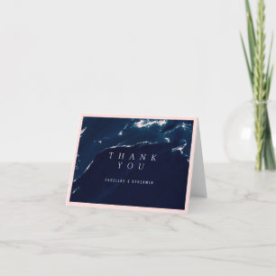 Modern blush navy marble nautical thank you card