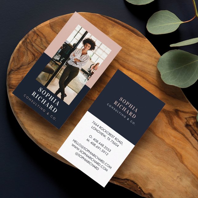 Modern Blush & Navy Professional Business Photo Card (Creator Uploaded)