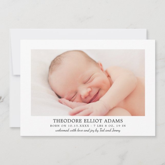 Modern Blush Neutral Stripes Baby Boy Photo Birth Announcement (Front)