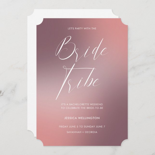 Modern Blush Ombré Gradient Bachelorette Weekend Invitation (Front/Back)