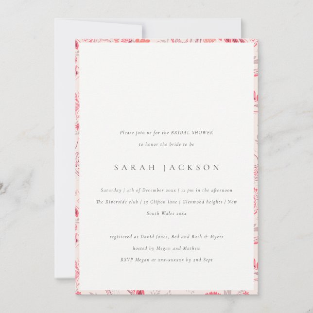 Modern Blush Paisley Typography Bridal Shower Invitation (Front)