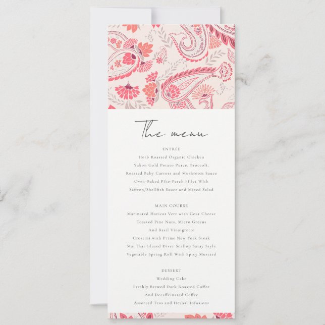 Modern Blush Paisley Typography Wedding Menu Card (Front)