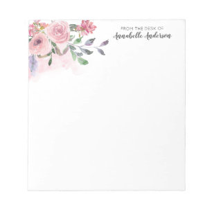 Modern Blush Pastel Pink Floral Watercolor Script Notepad