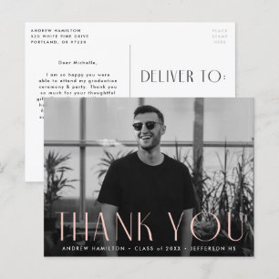 Modern Blush Photo Graduation Thank You Postcard