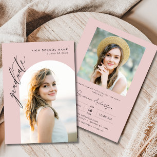 Modern Blush Pink 2 Photo Graduation Party Invitation