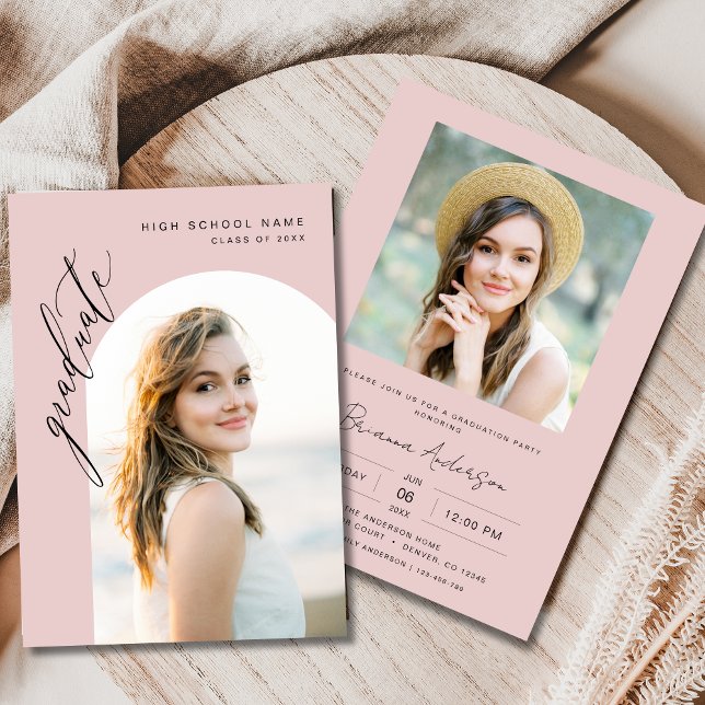 Modern Blush Pink 2 Photo Graduation Party Invitation (Creator Uploaded)