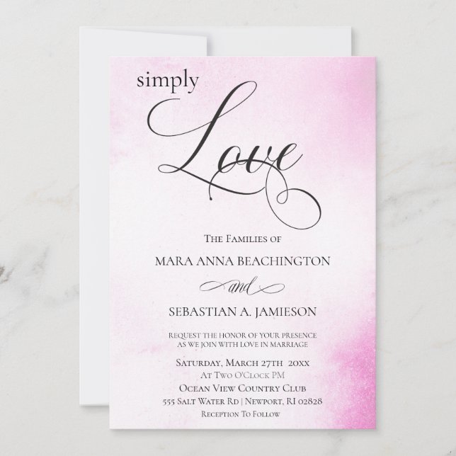 *~* Modern Blush Pink Abstract Watercolor Wedding Invitation (Front)