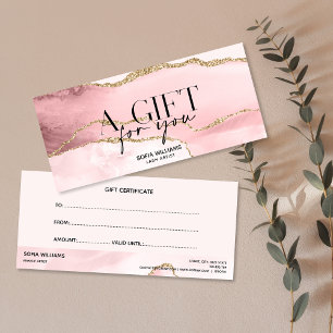 Modern Blush Pink Agate Certificate Gift Card