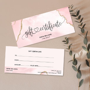 Modern Blush Pink Agate Certificate Gift Card