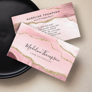 Modern Blush Pink Agate Geode Gold Glitter Business Card