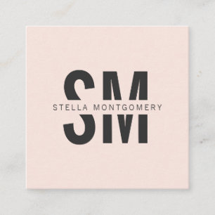 Modern blush pink and black monogram professional square business card