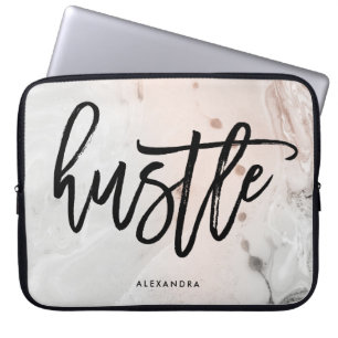 Modern Blush Pink and Grey Marble Hustle Laptop Sleeve