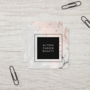 Modern Blush Pink and Grey Marble Social Media Square Business Card