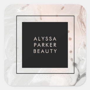 Modern Blush Pink and Grey Marble Square Sticker