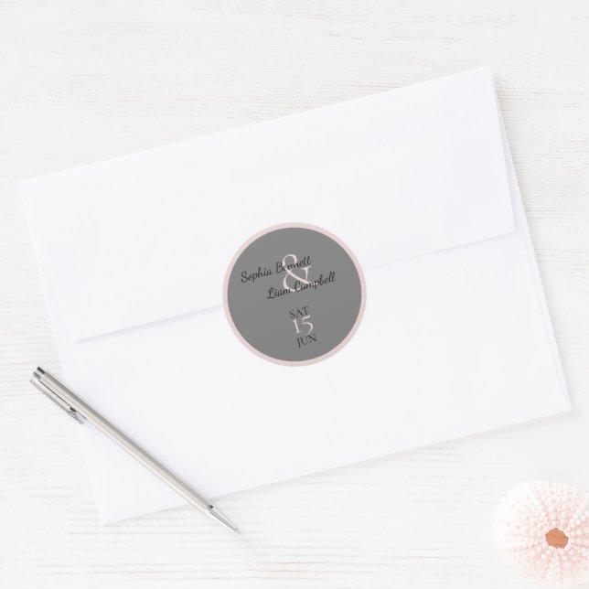 Modern Blush Pink and grey sealing Classic Round Sticker (Envelope)