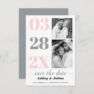 Modern blush pink and grey typography two photo save the date