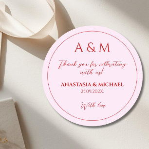 Modern blush pink and red minimalist wedding classic round sticker