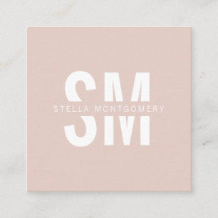 Modern blush pink and white monogram professional square business card