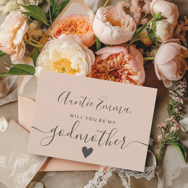 Modern blush pink be my godmother baptism invitation (Modern blush pink be my godmother baptism invitation)