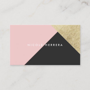Modern blush pink black chic gold foil colour business card