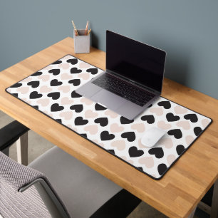 Modern Blush Pink Black Love Hearts Pattern Desk Mat