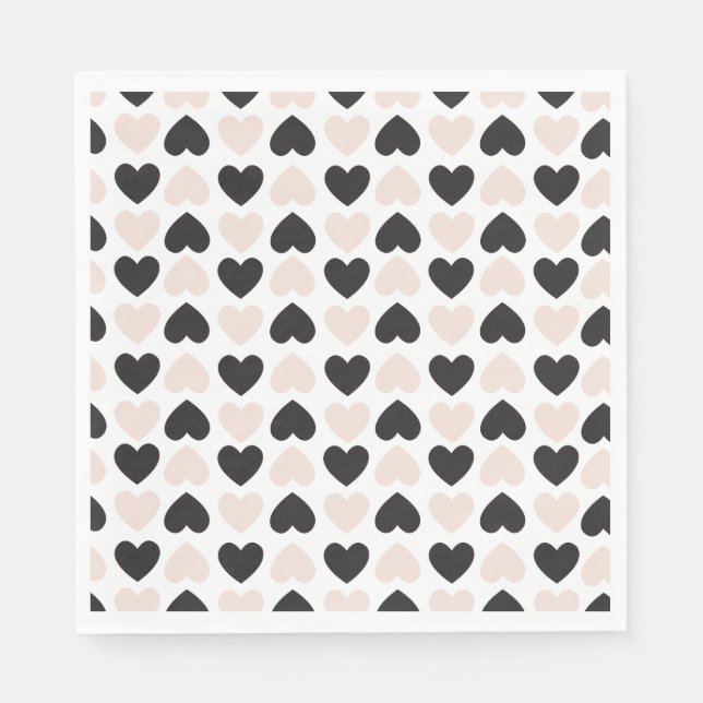 Modern Blush Pink Black Love Hearts Pattern Napkin (Front)