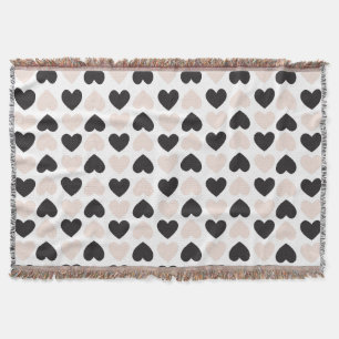 Modern Blush Pink Black Love Hearts Pattern Throw Blanket