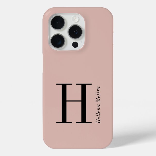 Modern Blush Pink Black Monogram Name Case-Mate iPhone Case (Back)