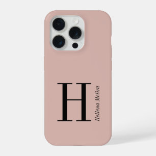 Modern Blush Pink Black Monogram Name iPhone 15 Pro Case