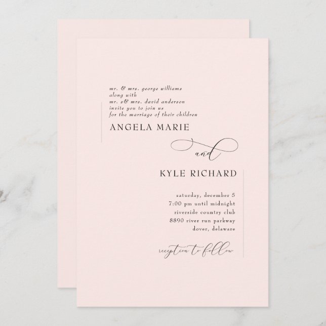 Modern Blush Pink Both Parents Wedding Invitation (Front/Back)