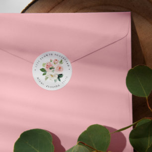 Modern Blush pink Bouquet Botanical Return address Classic Round Sticker
