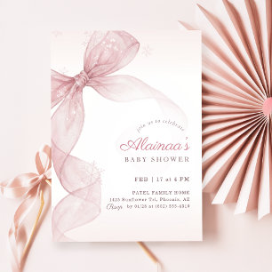 Modern Blush Pink Bow Baby Shower Invitation