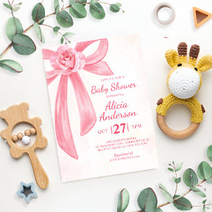 Modern Blush Pink Bow Coquette Baby Girl Invitation