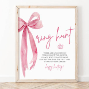 Modern Blush Pink Bow Ring Hunt Game Bridal Shower Poster