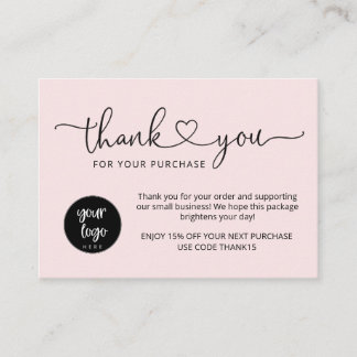 Modern Blush Pink Business Thank You Order Cards