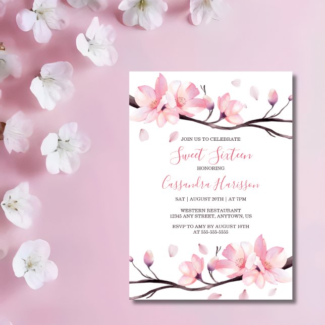 Modern Blush Pink Cherry Blossom Sakura Birthday Invitation (Creator Uploaded)