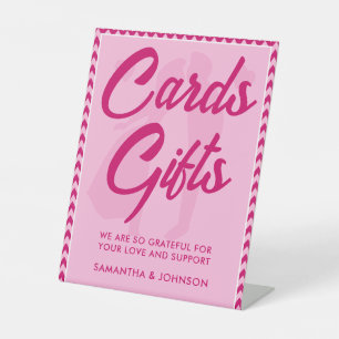 Modern Blush Pink Chevron Cards & Gifts Wedding Pedestal Sign