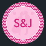 Modern Blush Pink Chevron Monogram Wedding Classic Round Sticker<br><div class="desc">Add a personalized and stylish touch to your wedding stationery and favors with this Modern Blush Pink Chevron Monogram Wedding Classic Round Sticker. Featuring a soft blush pink chevron pattern and a chic monogram centerpiece, this sticker coordinates perfectly with your Modern Blush Pink Chevron wedding suite. Fully customizable with your...</div>