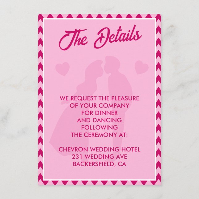 Modern Blush Pink Chevron QR Code Wedding Details Enclosure Card (Front)