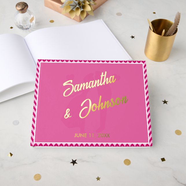 Modern Blush Pink Chevron Stripe Wedding Guest Book (Front Open)