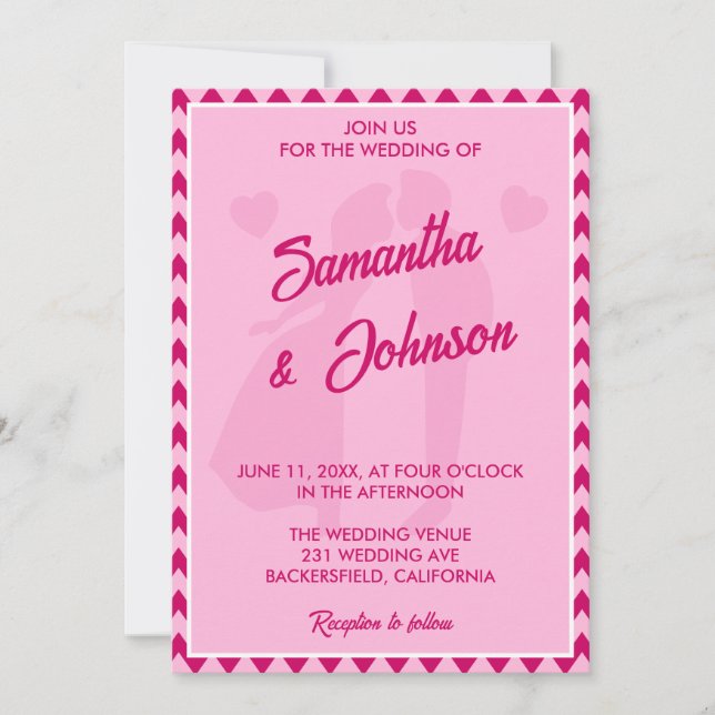Modern Blush Pink Chevron Stripe Wedding Invitation (Front)