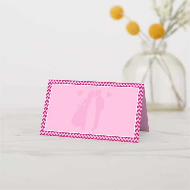 Modern Blush Pink Chevron Stripe Wedding Place Card (Front)