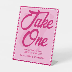 Modern Blush Pink Chevron Take One Wedding Favour Pedestal Sign